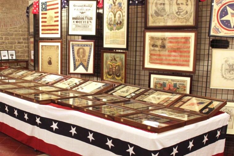 Memorabilia of past presidential campaigns are displayed at the Ohio Statehouse.